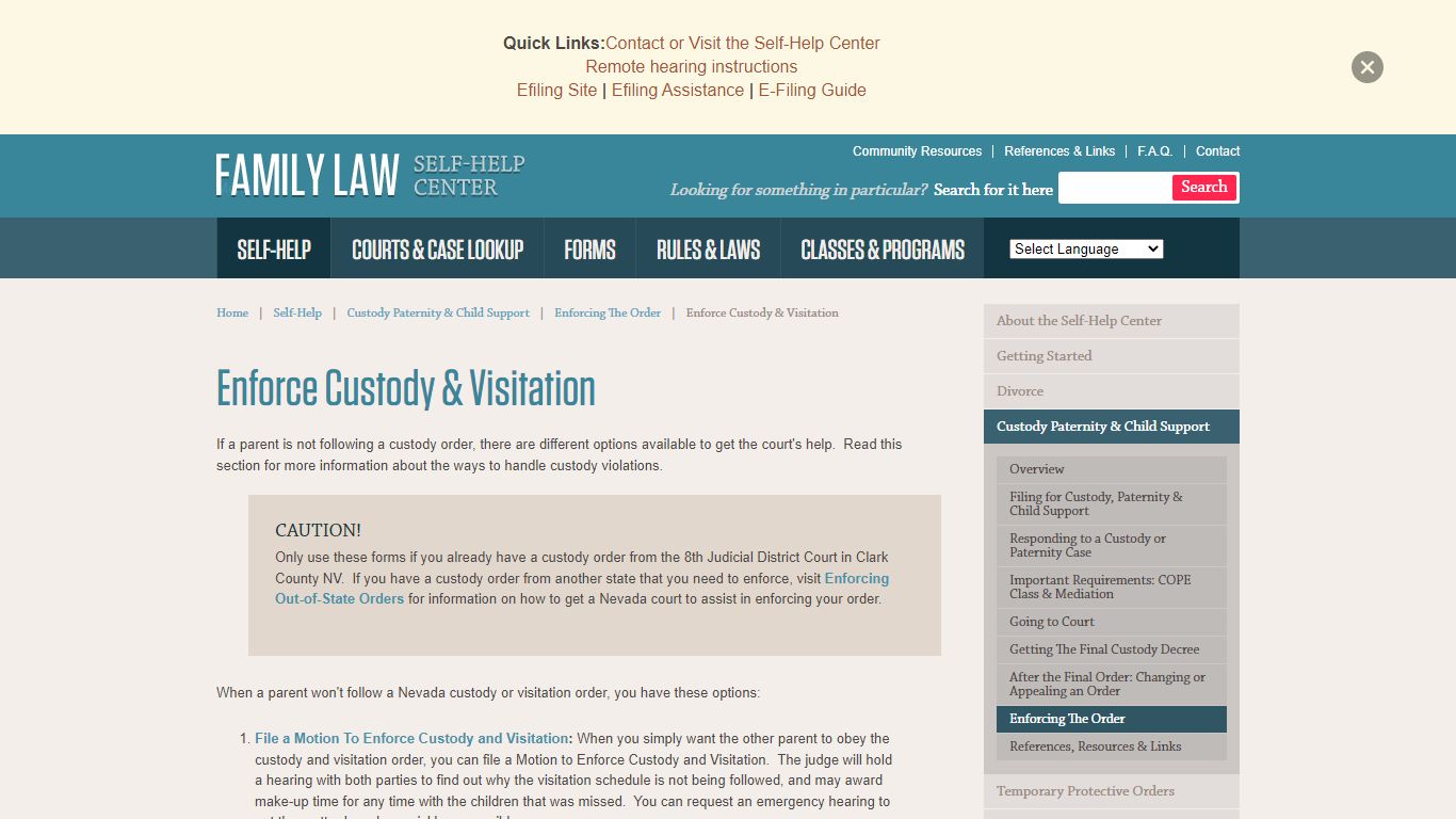 Family Law Self-Help Center - Enforce Custody & Visitation