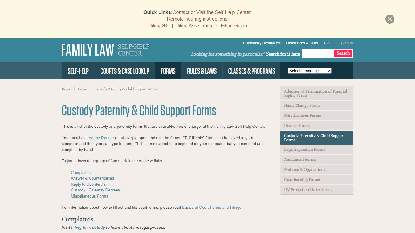 Custody Paternity & Child Support Forms - Family Law Self-Help Center